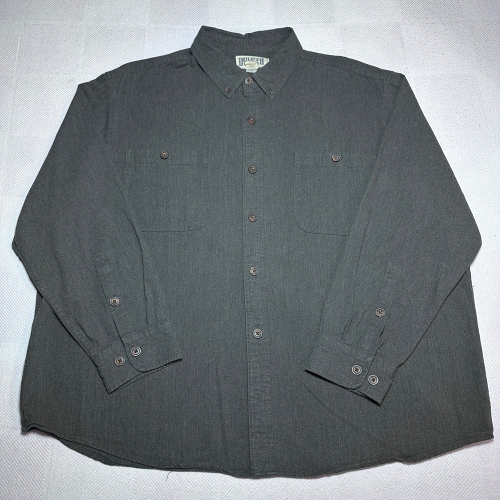 Duluth Trading Free Swingin' Button Down Flannel Shirt Mens 2XL Relaxed Charcoal - Picture 2 of 10